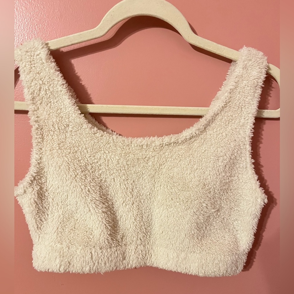 White fuzzy cropped tank top, super soft and comfortable